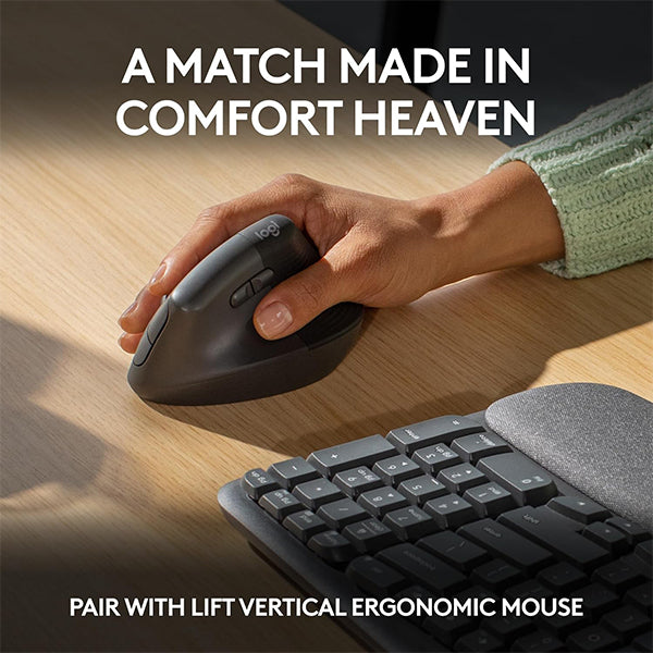 Logitech Wave Keys Wireless Ergonomic Keyboard with Cushioned Palm Rest - Ara - DokanTech #