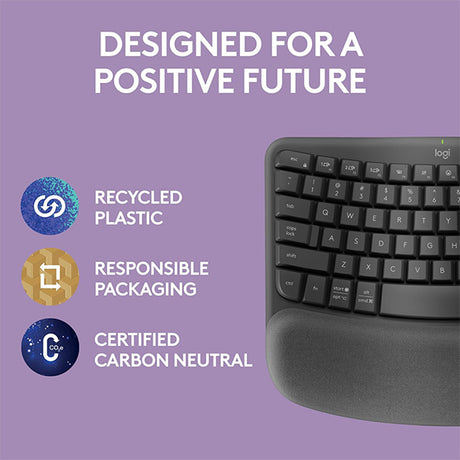Logitech Wave Keys Wireless Ergonomic Keyboard with Cushioned Palm Rest - Ara - DokanTech #