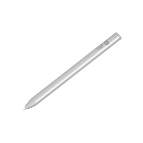 A sleek, silver digital stylus pen with a small green LED indicator light and the brand name 'legi' printed on its body, shown diagonally on a solid white background.