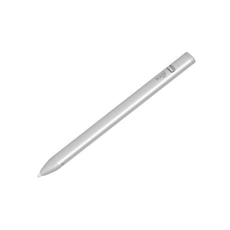 A sleek, silver digital stylus pen with a small green LED indicator light and the brand name 'legi' printed on its body, shown diagonally on a solid white background.