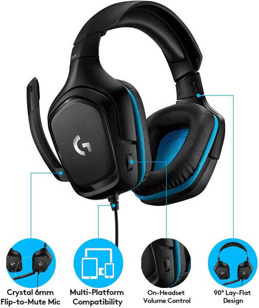Logitech G431 7.1 Surround Sound Wired Gaming Headset - Black