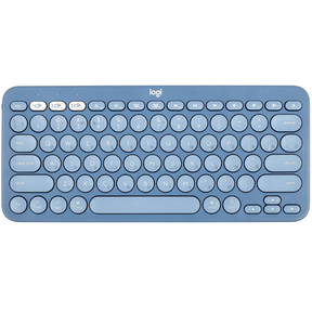 Logitech K380 Bluetooth Keyboard: blue keyboard, top view.