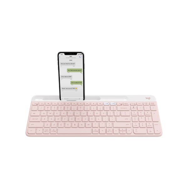 Logitech K580 Slim wireless keyboard – phone on cradle