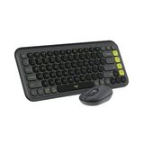 Logitech POP Icon Wireless Keyboard ENOnly and Mouse Combo
Logitech wireless keyboard and mouse set in black with lime green accent keys, shown on a plain white background.