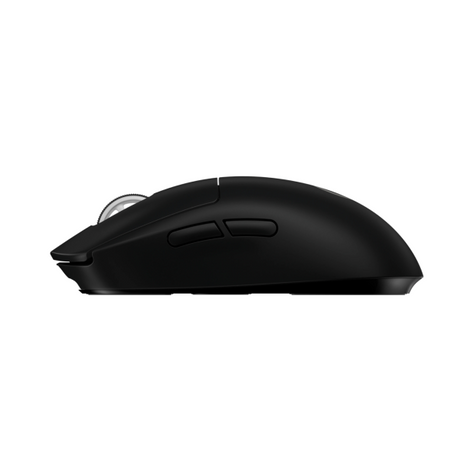 A black wireless computer mouse shown from a side profile view against a solid white background.