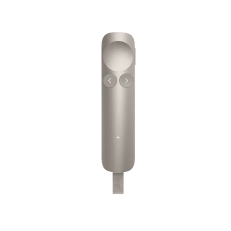 Logitech Spotlight 2 wireless presenter in sand with USB-C receiver