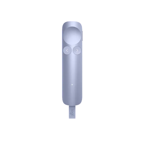 Logitech Spotlight 2 wireless presenter in light lilac with USB-C receiver