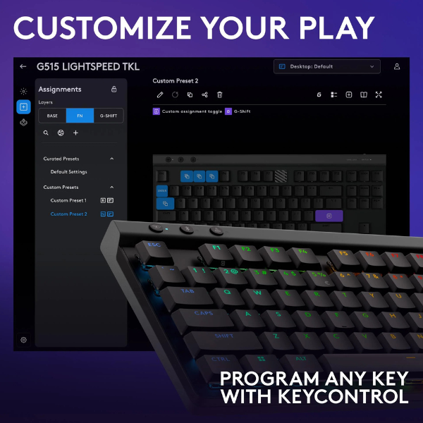 لوحة مفاتيح الألعاب اللاسلكية Logitech G515 LIGHTSPEED TKL - فائقة النحافة، أداء احترافي باللونين الأبيض والأسود 