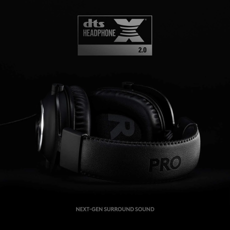 Logitech G PRO X wired gaming headset in black behind