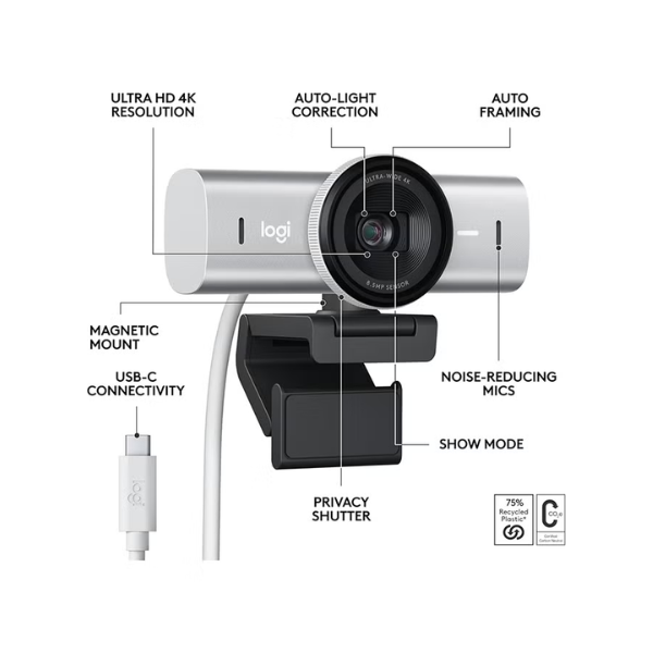 Logitech MX Brio 4K Webcam - Pale Gray - Dokkantech