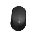 A black Logitech wireless computer mouse shown from a top-down perspective on a solid white background.