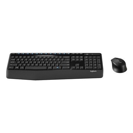 Logitech wireless keyboard and mouse set in black, shown on a clean white background.
