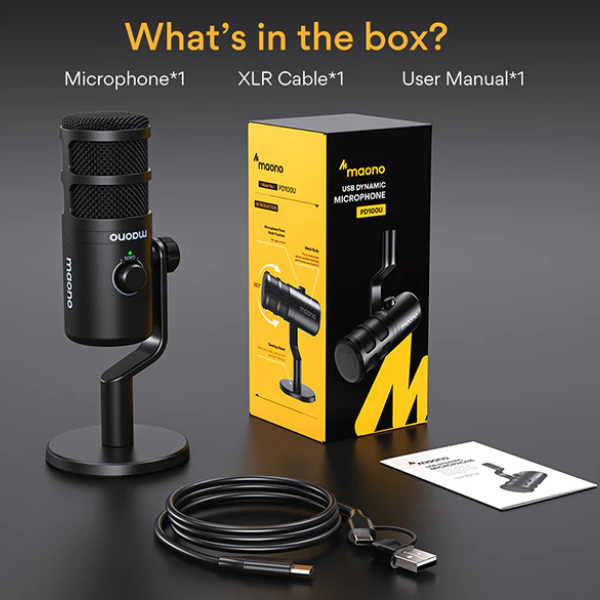 Maono PD100U USB Dynamic Microphone – Professional Studio-Quality Audio – Black-dokantech#