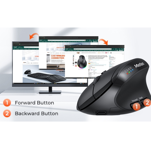 Meetion BTM008 Wireless & Bluetooth Ergonomic Mouse with Rechargeable Battery - Dokkantech