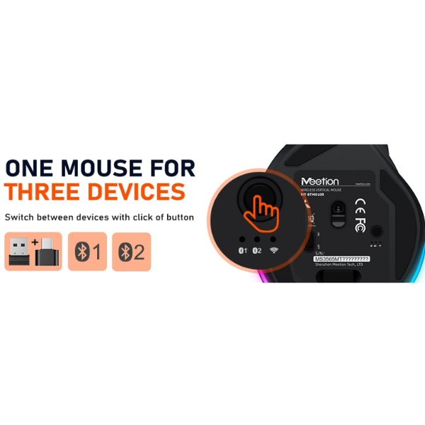 Meetion BTM010L Left-Handed Ergonomic Wireless & Bluetooth Rechargeable Mouse- Dokkantech