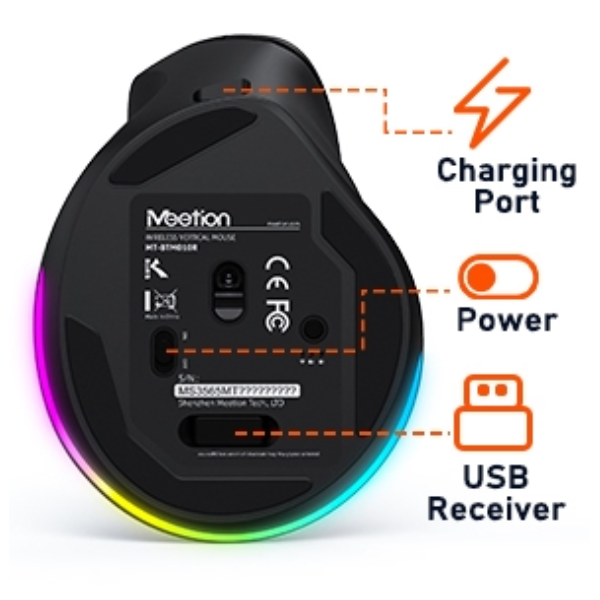 Meetion BTM010L Left-Handed Ergonomic Wireless & Bluetooth Rechargeable Mouse- Dokkantech