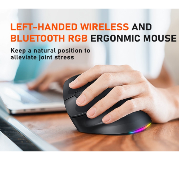 Meetion BTM010L Left-Handed Ergonomic Wireless & Bluetooth Rechargeable Mouse- Dokkantech