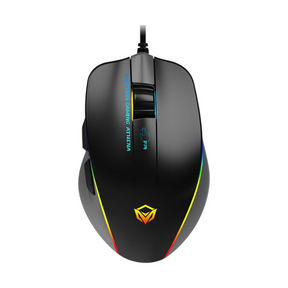 Meetion GM23 RGB circulation backlit gaming mouse ergonomic – front view black and white