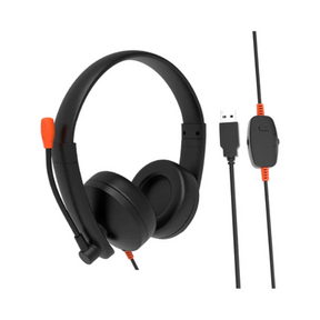 Meetion HP003U USB headset with noise-cancelling mic – front view black and white