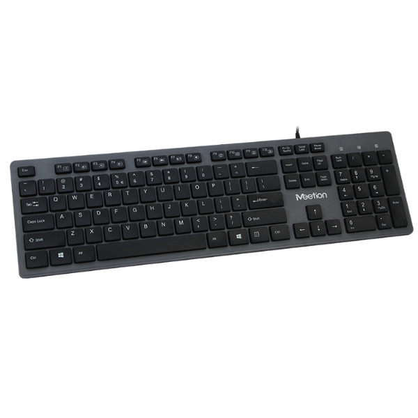 Meetion K841 ultrathin wired keyboard slim design smooth typing – front view black