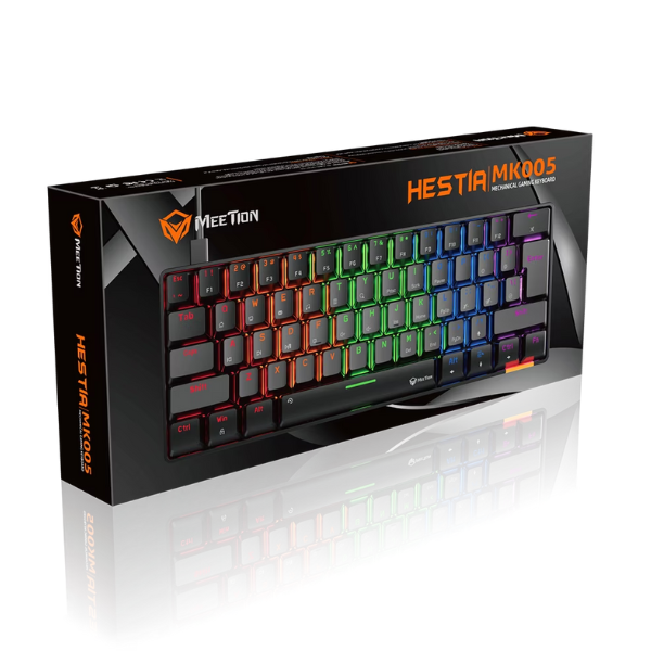 Meetion MK005 60% Mechanical   Gaming  Keyboard - Blue Switch, Black & White_Arabic- DokanTech #