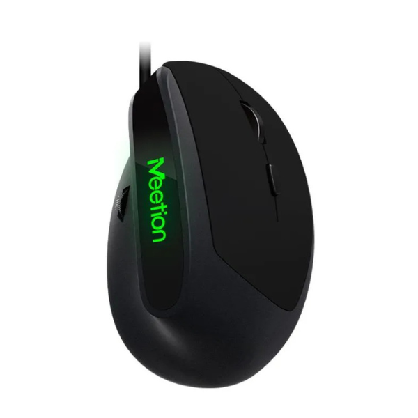 Meetion M390 vertical wired mouse ergonomic LED 5 buttons – front view black