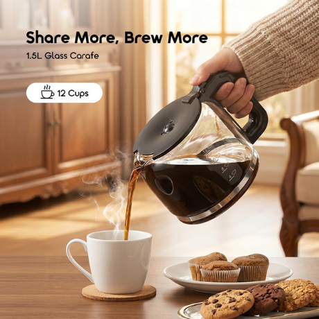 OraimoBrewDripCoffeeMaker900WTailoredAromaAndStrengthForYourCupBlackGlassCarafe -DokkanTech