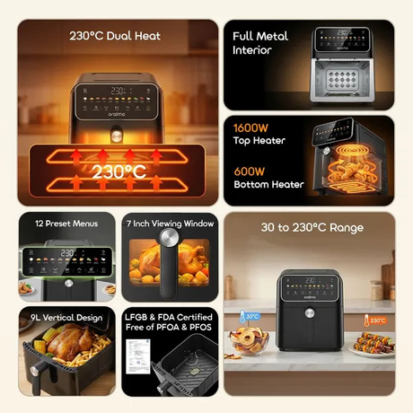 OraimoIntelliFry9LAirFryer230_CDual-SideHeatingOAF-502ASpecsExamples-DokkanTech