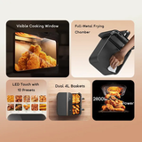 OraimoNutriFryDuo8LDualBasketAirFryer2800WOH-AF510NSpecsExamples-DokkanTech