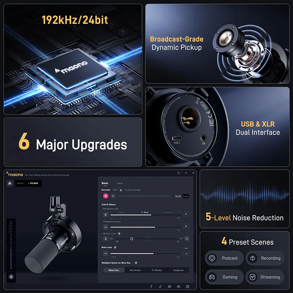 Maono PD300X USB/XLR Dynamic Microphone – Black "XLR CABLE NOT INCLUDED"