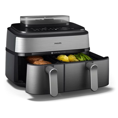 Philips NA555/09 5000 Series Dual Basket Airfryer 9L - Silver dokkan tech.