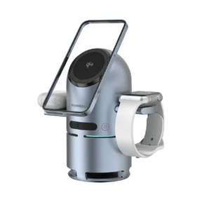 PowerologyQi2SpeakerChargeStation-Gray_1View -DokkanTech 