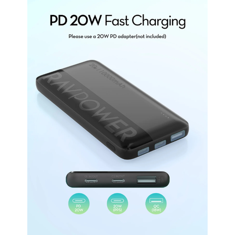 RAVPowerPD20W10000mAh3-PortPowerBank- DokkanTech