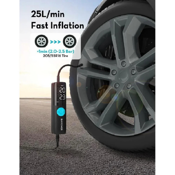 RAVPower Mini Smart Air Compressor 60W – Portable Digital Tire Inflator Specs -DokkanTech