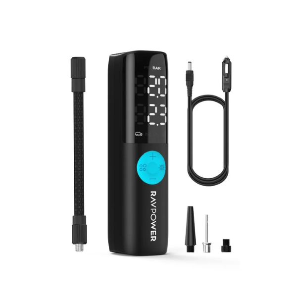 RAVPower Mini Smart Air Compressor 60W – Portable Digital Tire Inflator What's in The Box -DokkanTech