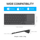 RapooE900Tmulti-modeWirelessUltra-slimKeyboardwithTouchpadAraLayout-DarkGrey-Dimensions-DokkanTech