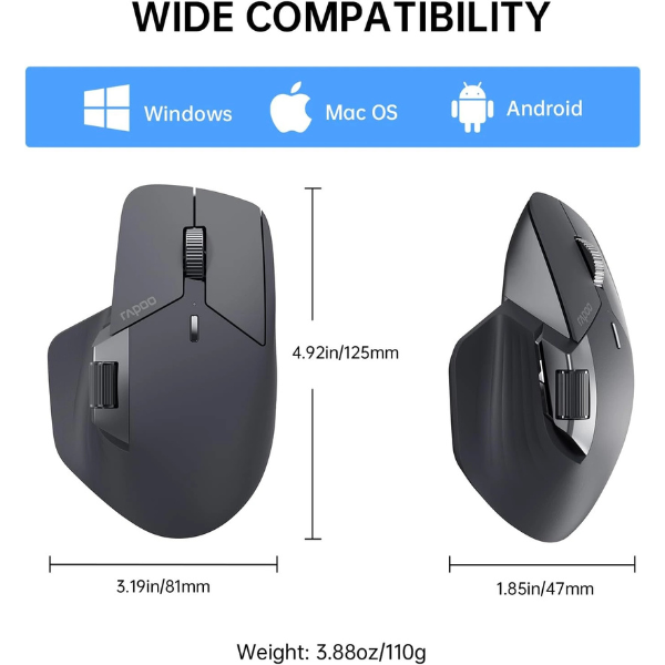 Rapoo MT760 Multi-mode Wireless Optical Mouse - Light Black