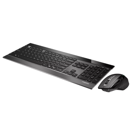 Rapoo 9900M Multi-mode Wireless Keyboard and Mouse Combo Ara - Black Tilted Left dokkan tech
