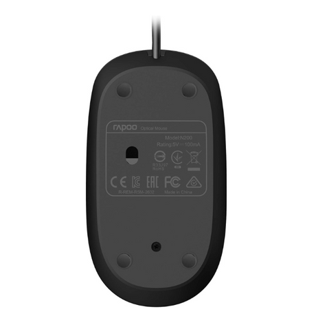 Rapoo N200 Wired Optical Mouse – 1000 DPI, Ambidextrous, Plug & Play#Dokkantech