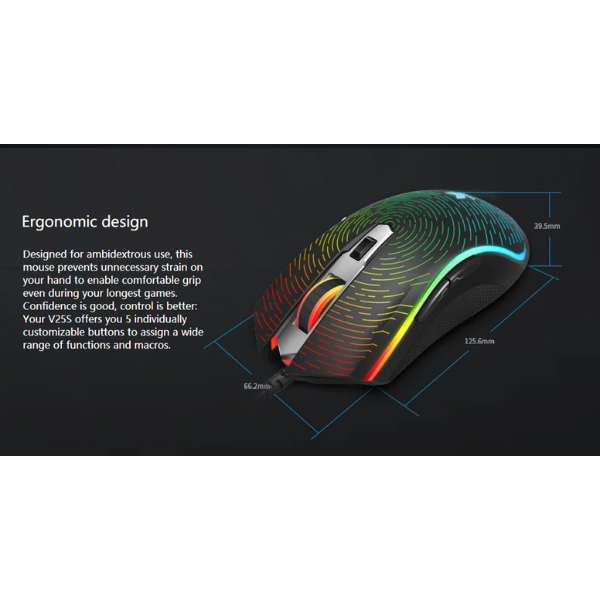 Rapoo V25S Optical Wired Gaming Mouse - Black - Dokkantech