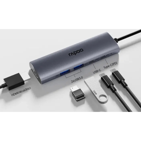 Rapoo XD51 5-in-1 USB-C Hub – Silvery Grey Feature from dokkan tech