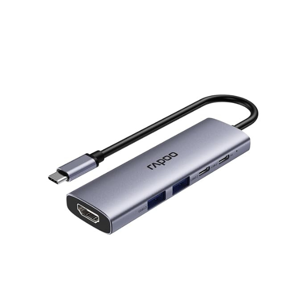 Rapoo XD51 5-in-1 USB-C Hub – Silvery Grey Tilt right from dokkan tech