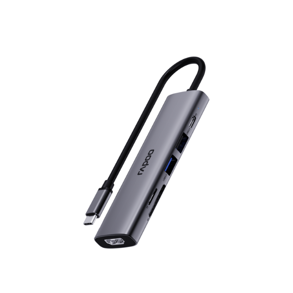 Rapoo XD61 6-in-1 USB-C Hub – Silvery Grey Vertical dokkan tech.