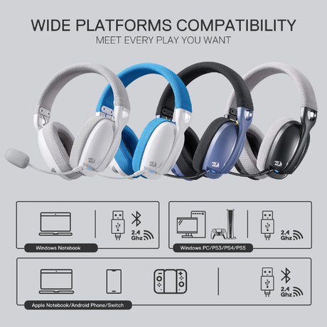 RedragonH878SkuldProLightweightWirelessGamingHeadset-BlueWhiteCompatibilty -DokkanTech