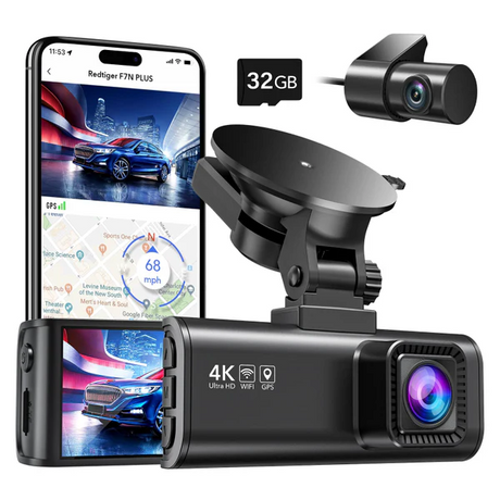Redtiger F7NP 4K front and rear dash cam with Wi-Fi GPS – front view
