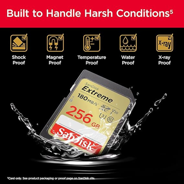 SanDisk Extreme SD Card 256GB – Read 180MB/s | Write 130MB/s – SDSDXVV-256G-GNCIN-dokantech#