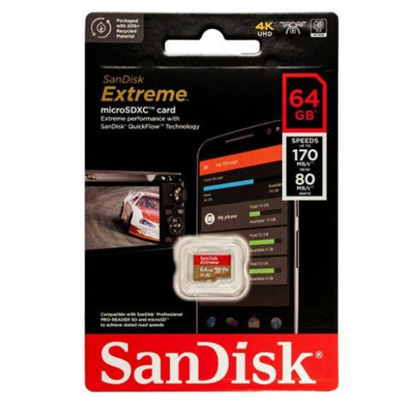 SanDisk Extreme 64GB  SDXC UHS-I  micro Card – Up to 170MB/s Read, 80MB/s Write- DokanTech #