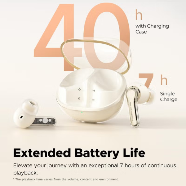 SoundPEATSClearIn-EarWirelessEarbudsStylishTransparentDesignBatteryBeige-DokkanTech
