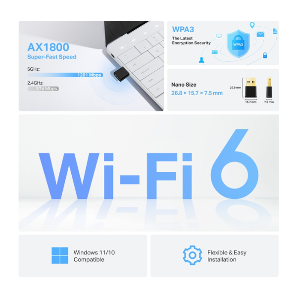 TP-Link Archer TX20U Nano AX1800 Nano Wi-Fi 6 Wireless USB Adapter - Dokkantech