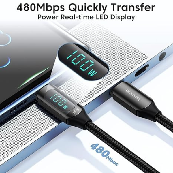 Toocki USB Type C to Type C Cable 100W PD Fast Charging Display Data 3ft Cable - DokanTech #